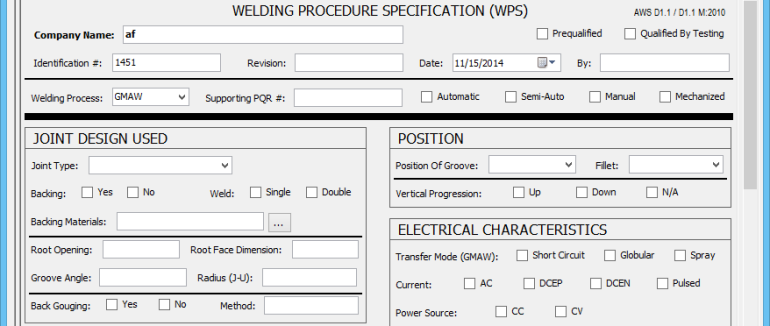 Creating an AWS D1.1 WPS